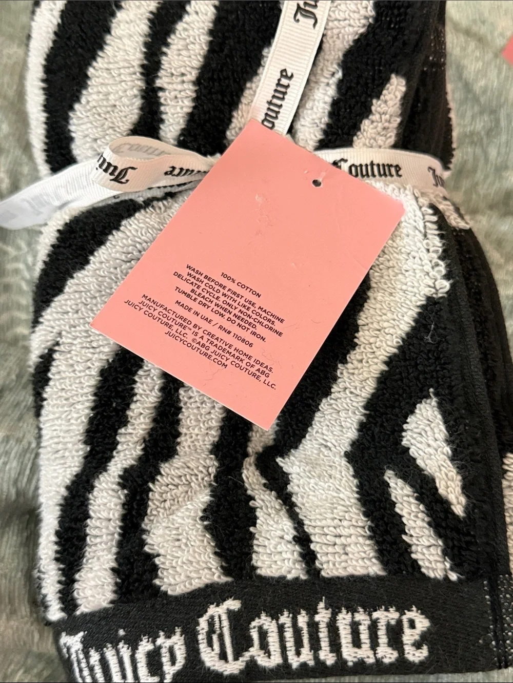 Juicy Couture Black & White Zebra Stripe Hand Towels - 2 Pack